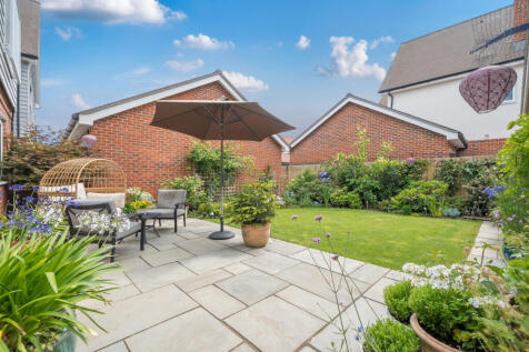 South facing private rear garden with newly laid Indian Sandstone terrace
