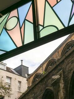 CloseupstainglasswindowdesignfeatureatStStephens