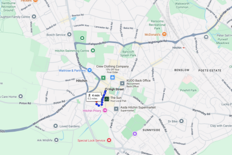 Google Maps to Hitchin Town Centre