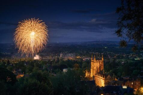 Evening View from Hillside House. MALVERN PRIORY .