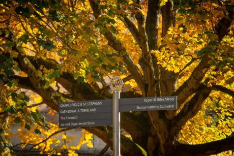 Norwich city centre sign post autumn