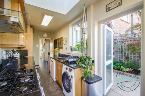 Kitchen from garden end &amp; patio door