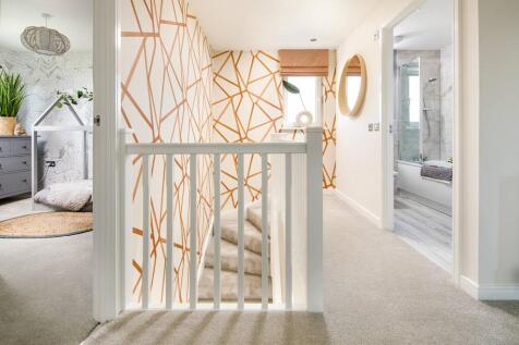 The bright hallway is flooded with natural light