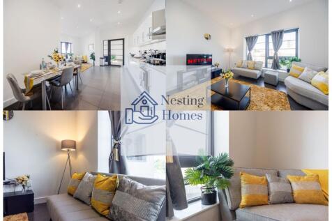 Bright and modern living room with large window...