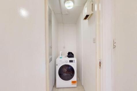 Compact utility alcove with a modern front-load...