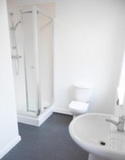 A bright and tidy bathroom featuring a shower a...