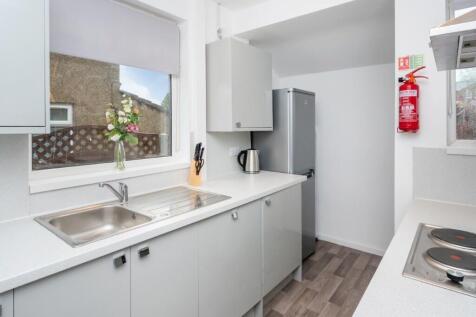This modern kitchen features contemporary cabin...
