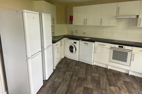 Modern kitchen featuring ample storage with sle...