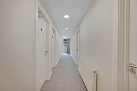 Bright and clean hallway featuring soft carpeti...