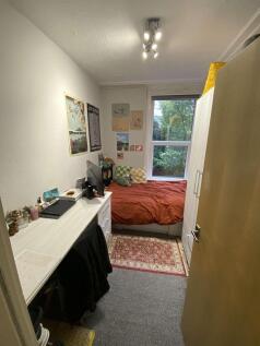 A cozy, well-lit bedroom featuring a single bed...
