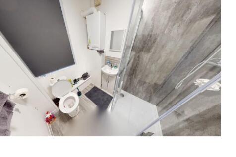 Modern bathroom with a clean, minimalist design...