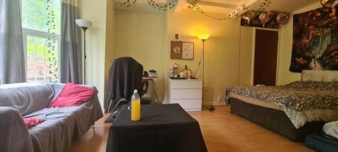 A spacious and warmly decorated bedroom featuri...