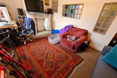 Cozy living room with a patterned area rug, com...