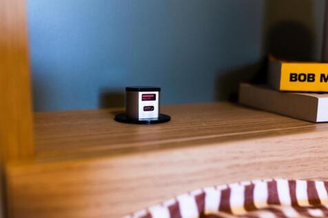 Well¿kept bedroom shelf with neat built¿in desk...