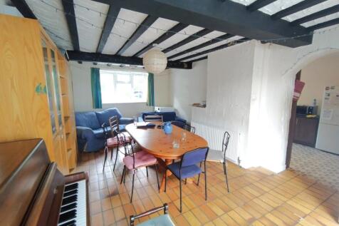 Bright open living and dining space with expose...