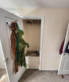 Small walk-in storage/wardrobe with a low step-...