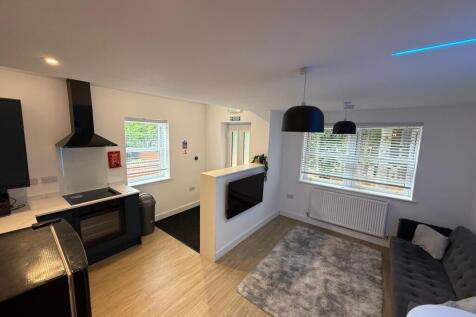 Bright open-plan living area with a modern kitc...