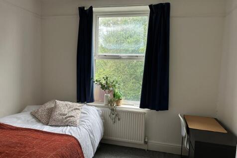 A cozy single bedroom featuring a single bed wi...