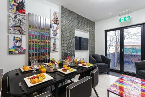 A vibrant and spacious modern living room, perf...