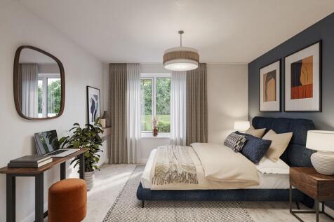 A generous bedroom has space for a double bed and optional storage