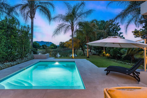 Dusk view over pool