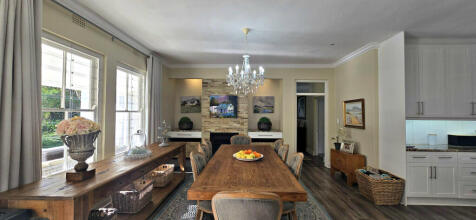 DINING AREA WITH WOOD FIREPLACE