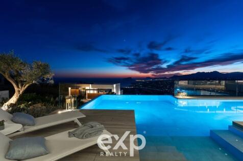 Villa at night and sunset and pool