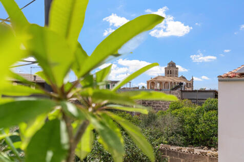 Weitläufiger Ausblick auf die Kirche und umliegendes Grün