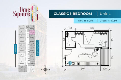 1 Bedroom Condo For Sale - Type DEFGHI Time Square 8 Condominium - Near Russian Market, Phnom Penh