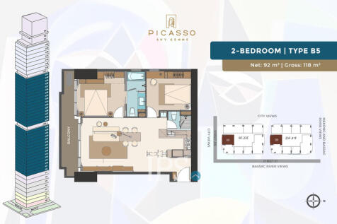 2 Bedroom Condo For Sale - Picasso Sky Gemme Type B5 Luxury Condominium - BKK1, Phnom Penh