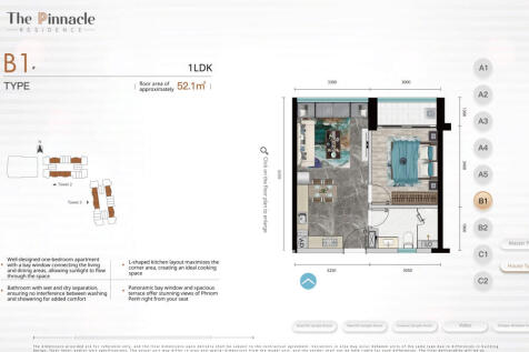 1 Bedroom Condo For Sale - The Pinnacle Residence Type B1 Condominium, Tonle Bassac, Phnom Penh
