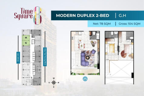 2 Bedroom Duplex Condo For Sale - Type DEFGHI Time Square 8 Condominium - Near Russian Market, Phnom Penh