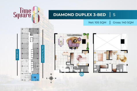 3 Bedroom Duplex Condo For Sale - Type QRSW Time Square 8 Condominium - Near Russian Market, Phnom Penh