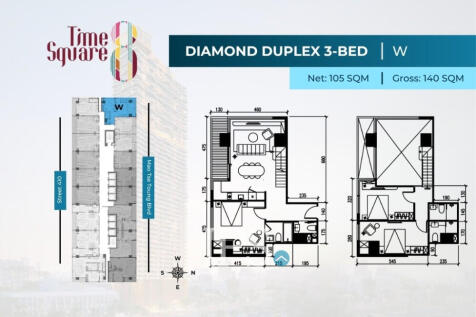 3 Bedroom Duplex Condo For Sale - Type QRSW Time Square 8 Condominium - Near Russian Market, Phnom Penh