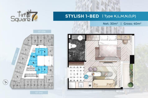 26th Floor 30 Sqm Time Square 7 Condo Type N - Boeung Kak 1, Phnom Penh