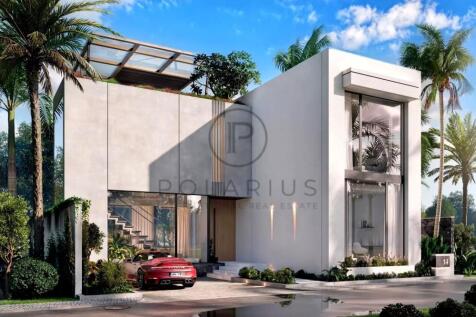 A modern, minimalist house with large windows and 