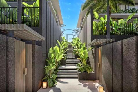 A modern architectural space with stone walls and 