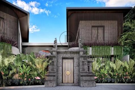 Modern architectural villa with a central ornate s