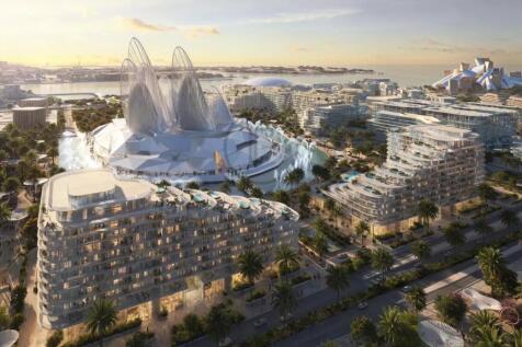 Aerial view of a futuristic cityscape featuring mo