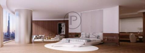 A modern, spacious bedroom with minimalist decor, 