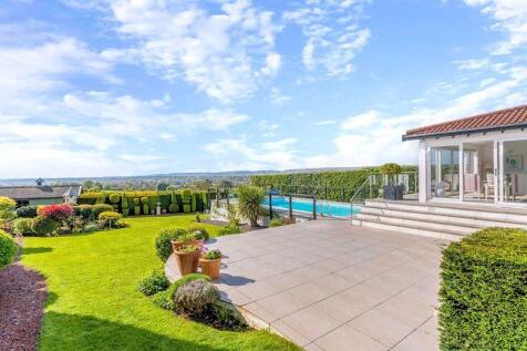 Garden, terrace, pool and view
