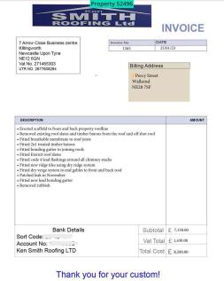 Invoice for new roof