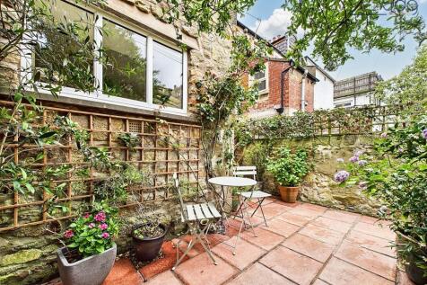 Seating area with potted plants