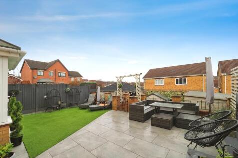 Very Pretty Low Maintenance Garden with Large Patio with Lighting, Artificial Lawn and Bottom Layer with Hot Tub