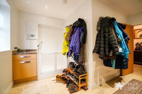 Boot room with dog shower