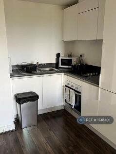 Kitchen With Washing Machine And Fridge