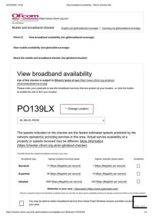 View broadband availability - Ofcom Checker title.