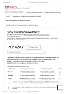 View broadband availability - Ofcom Checker title.