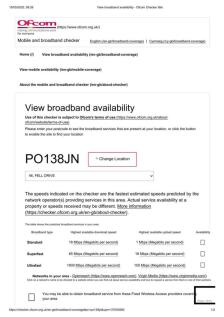 View broadband availability - Ofcom Checker title.
