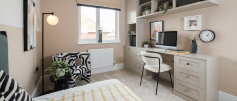Redrow home office with stylish desk and wall unit at Hamlet Park